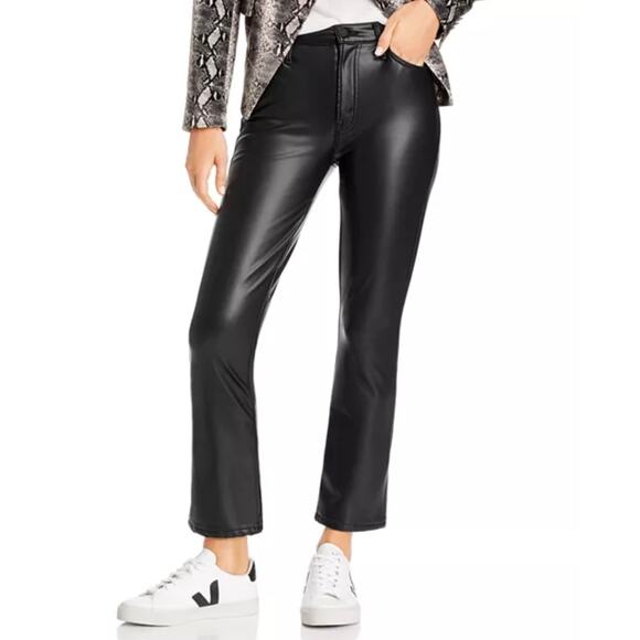 Mother Pants - Mother, The Insider Ankle Pants, Black Faux Leather, Stretchy Flare Style